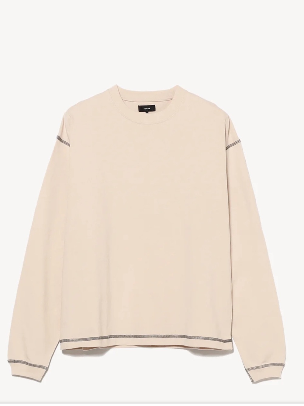 Beams Long Sleeve Shirt with Contrast Stitching in Beige Size L